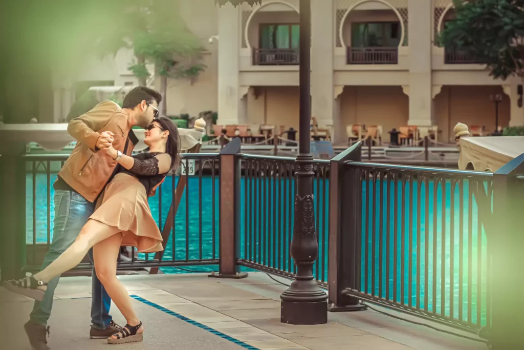 Couple enjoying romantic moment at Burj Khalifa