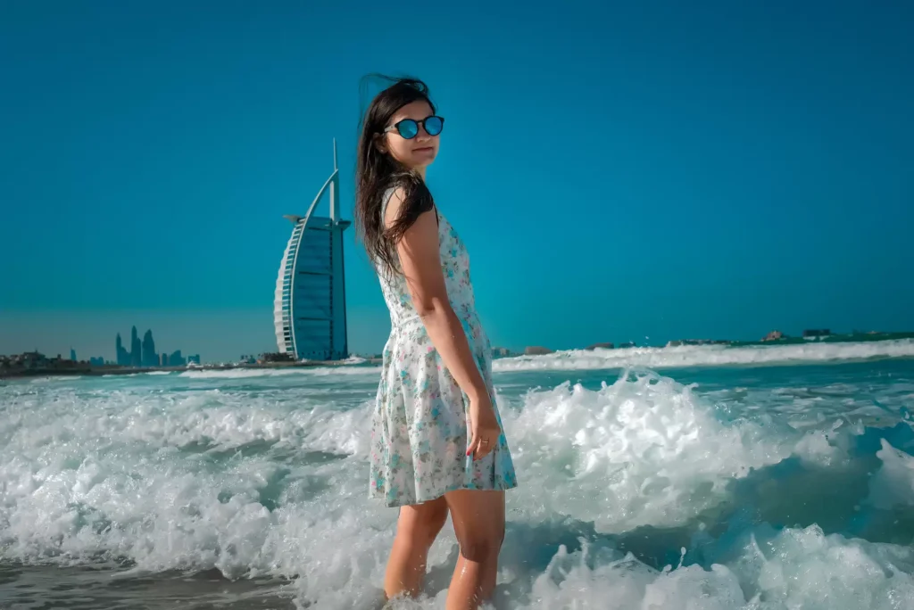 Stunning Dubai skyline as backdrop for couple portrait