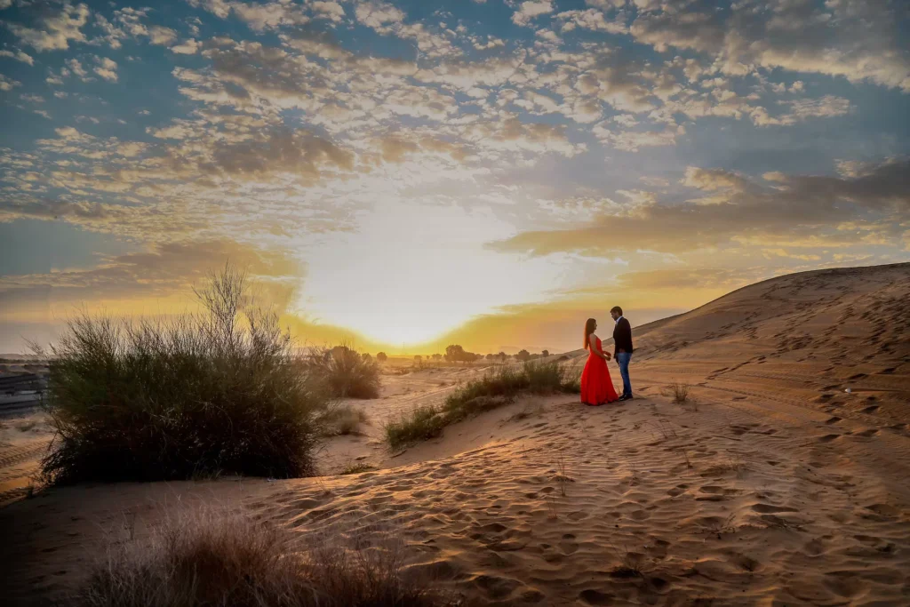 Romantic sunset photography in Dubai desert