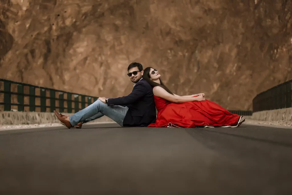 Mountainous landscape with couple in love, Hatta Dam