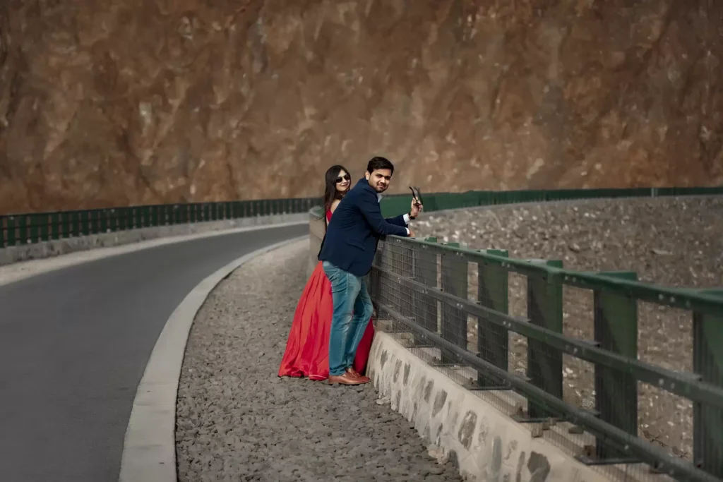 Luxury pre-wedding shoot at Hatta Dam, Dubai