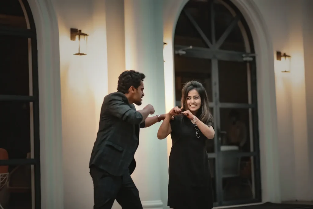 Couple dancing in the hotel lobby