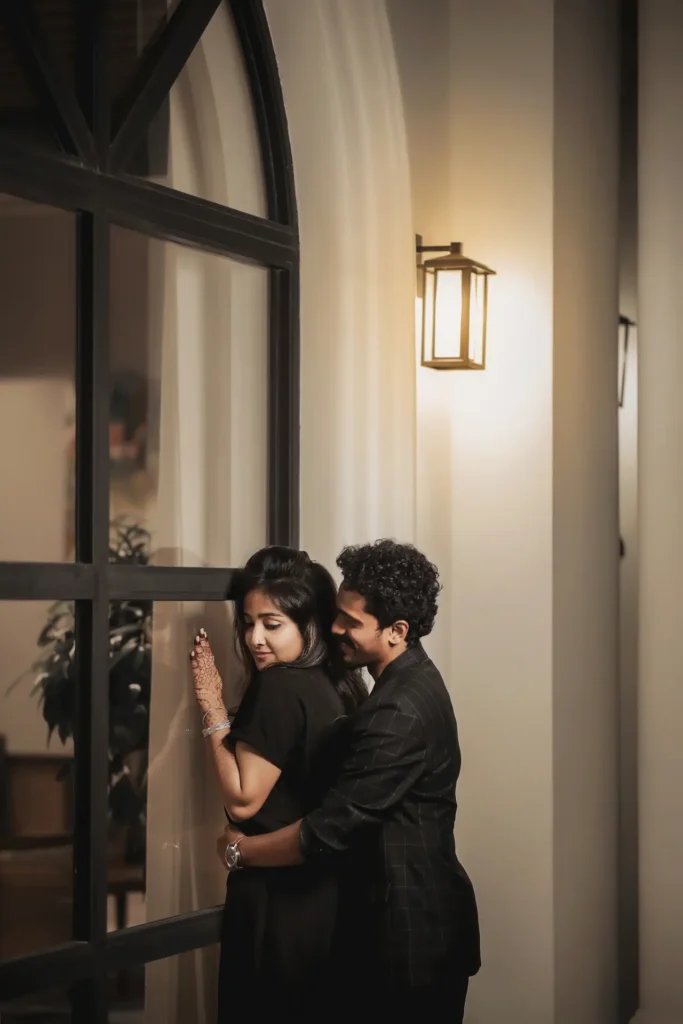 Bride and groom in black outfits