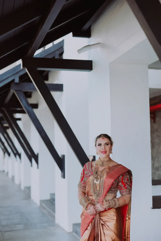 Bridal portrait in traditional South Indian saree