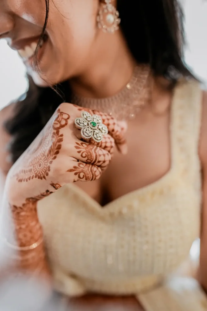 Candid portrait of bride with bridal jewelry in Trivandrum